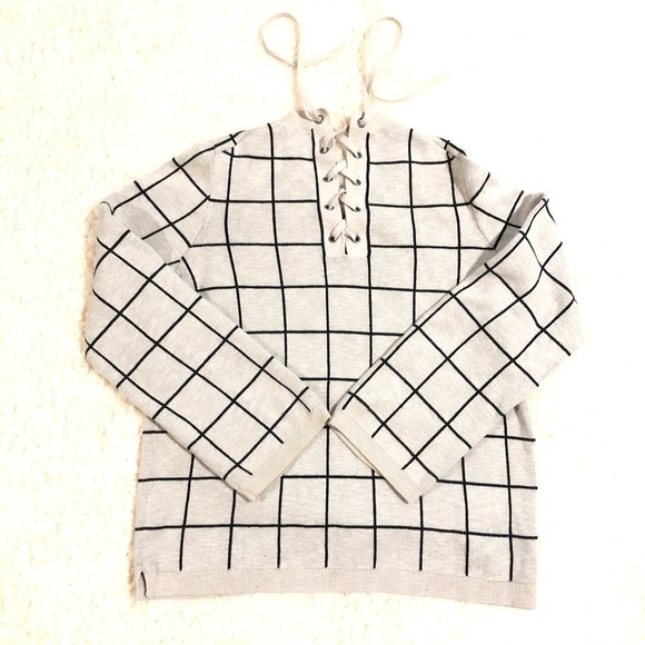 Madewell sweater windowpane lace back women’s size S - Picture 4 of 7